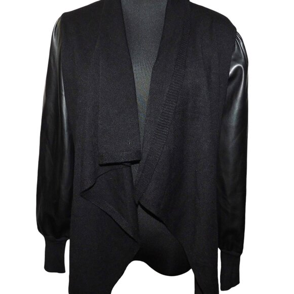 Siani Milano Black Waterfall Front Sweater Size Small NWT Faux Leather Sleeves - Picture 10 of 10